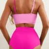 Women's Color Block Cropped Bikini Top Open Back Padded Wireless