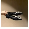 Womens Pointed Toe Satin Casual Flat Shoes Rhinestone Buckle Soft Sole