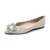 Womens Pointed Toe Satin Casual Flat Shoes Rhinestone Buckle Soft Sole
