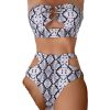 Womens Snake Print Cutout Strapless Bikini Padded No Underwire Swimwear