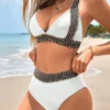 Womens Solid High Waist Bikini Padded No Underwire Swimsuit
