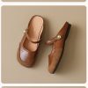 Womens Vintage Closed Toe Mules Flat Slip-On Summer Microfiber Rubber Shoes