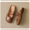 Womens Vintage Closed Toe Mules Flat Slip-On Summer Microfiber Rubber Shoes