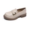 Womens Vintage Loafers Thick Heel Buckle Round Toe Microfiber Shoes