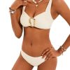 Womens Solid Bikini Wide Straps Pleated Padded Wireless Swimwear