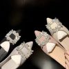 Womens Pointed Toe Satin Casual Flat Shoes Rhinestone Buckle Soft Sole