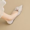 Womens Pointed Toe Rhinestone Bow Slip-On Flats Microfiber Wide Shoes