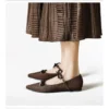 Womens Faux Suede Pointed Toe Bow Buckle Mary Jane Flats Polka Dot Low Heel Shoes