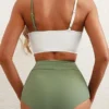 Women's Color Block Cropped Bikini Top Open Back Padded Wireless