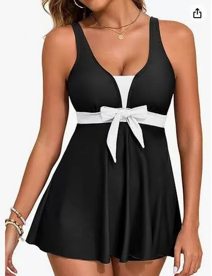 Women's Tankini Color Block Two Piece Swimsuit Padded Cups