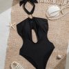 Womens Solid Halter Cutout One Piece Swimsuit Padded Wireless
