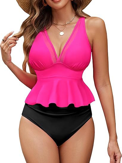 Women's Two Piece Swimsuit Push Up Backless Solid Floral