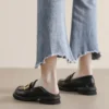 Womens Vintage Loafers Thick Heel Buckle Round Toe Microfiber Shoes