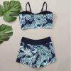 Women's Plus Size Two Piece High Waisted Boyleg Tie Front Printed Color Block Padded Swimsuit