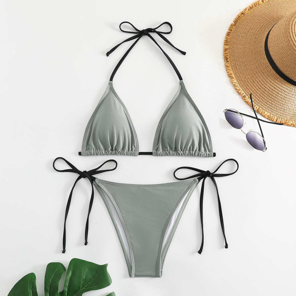 Womens Hot Girl Backless Two Piece Bikini Padded No Underwire Polyester Spandex