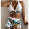 Women High Waisted Bikini Padded No Underwire Nylon Spandex Swimsuit