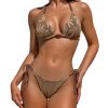 Womens Backless Textured Triangle Bikini Tie Side Two-Piece Swimwear Padded