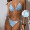 Womens Solid Embroidered Flower Sexy Tie Side Bikini Padded Quick Dry