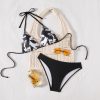 Womens Printed Triangle Bikini Tie Strap Padded Wireless Swimwear