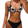 Womens Printed Triangle Bikini Tie Strap Padded Wireless Swimwear