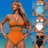 Womens Solid Color One Piece Swimsuit Quick Dry High Elasticity Chest Pad Tight Fit