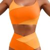 Women's Color Block Cropped Bikini Top Open Back Padded Wireless