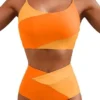 Women's Color Block Cropped Bikini Top Open Back Padded Wireless