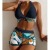Women High Waisted Bikini Padded No Underwire Nylon Spandex Swimsuit