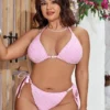 Women's Plus Size Sexy Backless Solid Bikini Padded No Underwire Swimwear