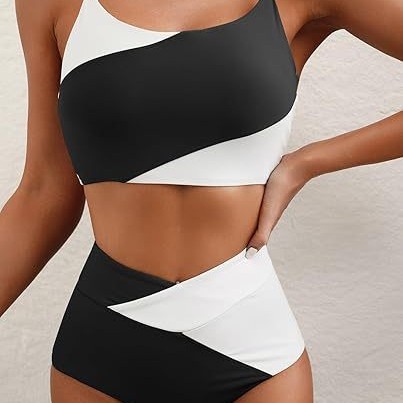 Women's Color Block Cropped Bikini Top Open Back Padded Wireless