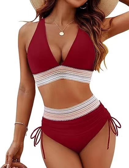 Womens High Waist Deep V Backless Bikini Solid Padded Quick Dry Stretchy