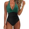 Womens Color Block One Piece Swimsuit Crisscross Padded QuickDry HighElastic