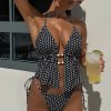 Retro Polka Dot Sexy Two Piece Long Top Tie Side Padded Swimsuit