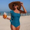 Womens One Shoulder Solid One Piece Swimsuit Nylon Quick Dry High Elastic Padded