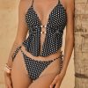 Retro Polka Dot Sexy Two Piece Long Top Tie Side Padded Swimsuit