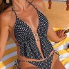 Retro Polka Dot Sexy Two Piece Long Top Tie Side Padded Swimsuit