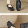 Womens Square Toe Satin Flat Mules Ankle Strap Summer Slip On Shoes