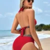 Womens Solid High Waist Bikini Padded No Underwire Swimsuit
