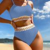 Womens High Waisted Ribbed Two Piece Bikini Trim Underwire Swimwear