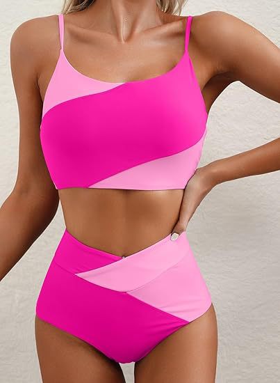 Women's Color Block Cropped Bikini Top Open Back Padded Wireless