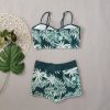 Women's Plus Size Two Piece High Waisted Boyleg Tie Front Printed Color Block Padded Swimsuit