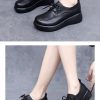 Womens Vintage British Leather Platform Loafers Lace Up Wide Chunky Heel