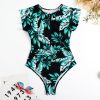 Women's Floral Ruffle Modest One Piece Swimsuit Padded Beach
