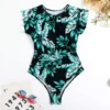 Women's Floral Ruffle Modest One Piece Swimsuit Padded Beach