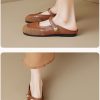 Womens Vintage Closed Toe Mules Flat Slip-On Summer Microfiber Rubber Shoes