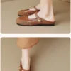 Womens Vintage Closed Toe Mules Flat Slip-On Summer Microfiber Rubber Shoes