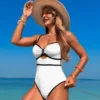 Womens Solid Color One Piece Swimsuit Quick Dry High Elasticity Chest Pad Tight Fit