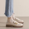 Womens Vintage Loafers Thick Heel Buckle Round Toe Microfiber Shoes