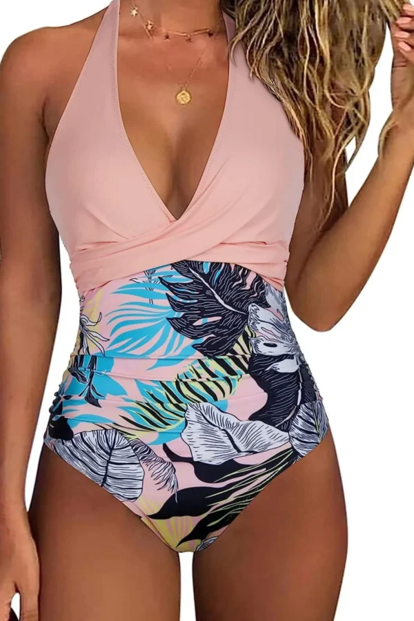 Womens Backless Crisscross Colorblock OnePiece Swimsuit Padded QuickDry HighElastic