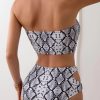 Womens Snake Print Cutout Strapless Bikini Padded No Underwire Swimwear